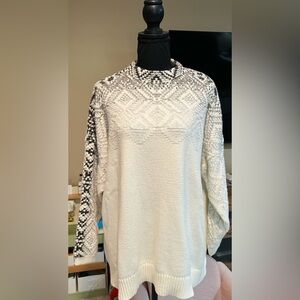 J.Jill Women’s Ivory and Black Ombré Fair Isle Crewneck Sweater in 3X